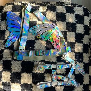 Holographic butterfly wing harness and leg garters womens XS